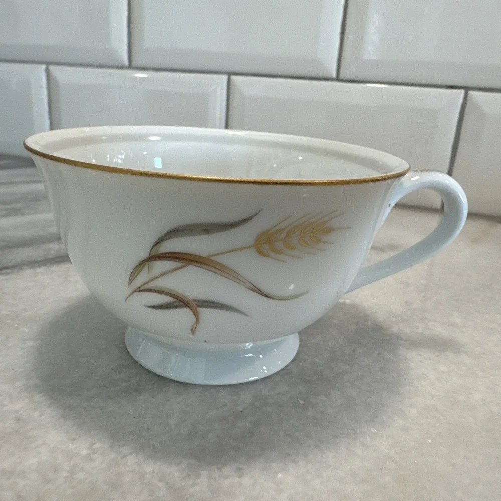 Eternal Harvest Metallic Wheat Print China Teacups Cups LOT OF 10